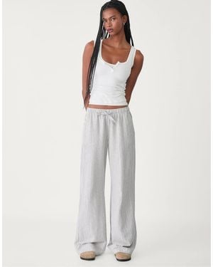 Stradivarius Str Low Rise Linen Look Trouser - White