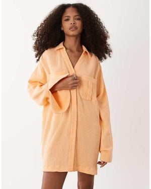 ASOS Double Cloth Mini Shirt Dress With Wide Cuffs And Oversized Pockets - Orange