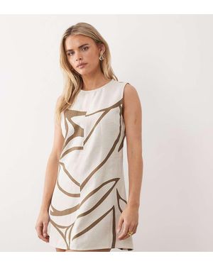 Vila Vestido Corto Marrón Sin Mangas Con Estampado Floral De Tejido Efecto Lino De - Neutro