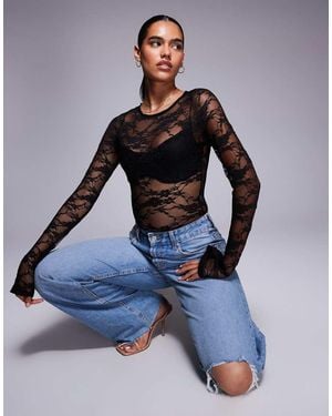 Princess Polly Feelix Long Sleeve Sheer Lace Body - Blue