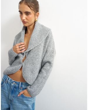 TOPSHOP Knit Shawl Collared Cardigan - Blue