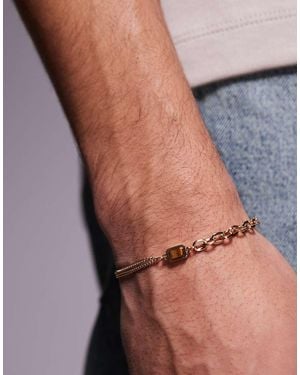 ASOS Chain Bracelet With Semi-precious Tigers Eye Stone - Metallic