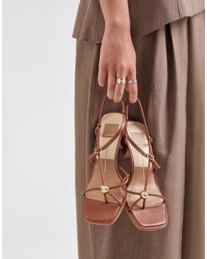 Dolce Vita Mylee Strappy Mid Heel Sandals With Gold Hardware - Brown