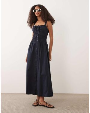 Wednesday's Girl Milkmaid Button Detail Dress - Blue