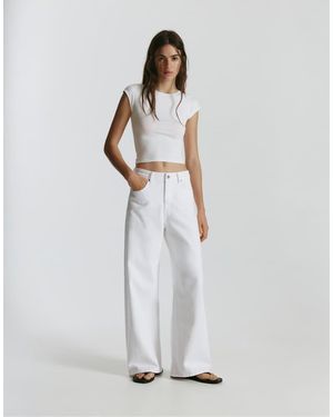 Pull&Bear Jeans Larghi A Vita Media Bianchi - Bianco