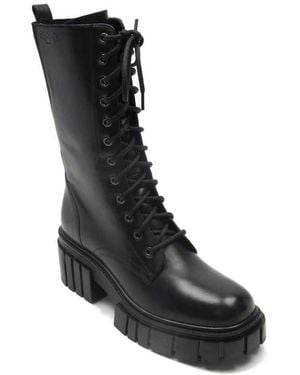 OFF THE HOOK Cannon Leather Lace Up High Knee Boots - Black