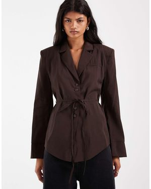 ASOS Shoulder Pad Tie Waist Soft Blazer - Black