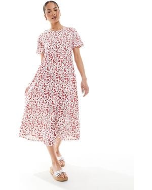Threadbare – kurzärmliges jersey-midikleid mit em blumenprint mit taschen - Pink
