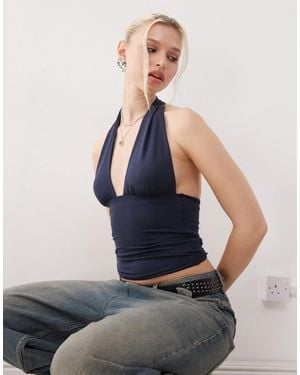 Weekday Aline Deep Halter Neck Top - Blue