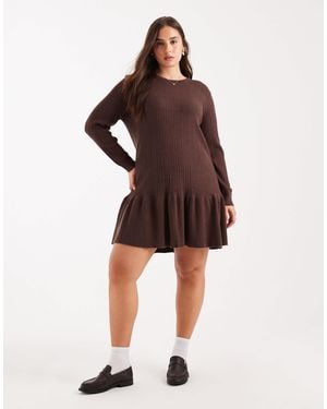 ONLY Dropped Waist Knitted Mini Dress - Brown