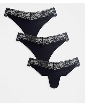ONLY 3 Pack Lace Trim Seamless Thong - Black