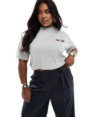 4th & Reckless Exclusive Cropped Embroidered New York T-shirt - Blue