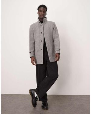 SELECTED Reuben Overcoat With Funnel Neck - Grey