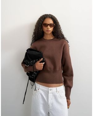 TOPSHOP Knitted Clean Cinch Waist Batwing Sleeve Sweater - Brown