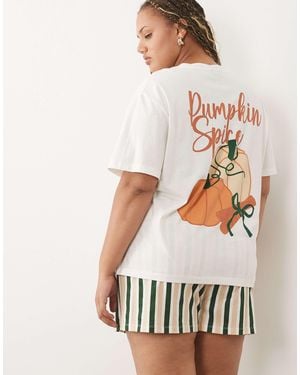 ASOS Asos Design Curve Oversized Tee And Shorts Pajama Set - White