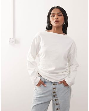 Reclaimed (vintage) Batwing Sleeve Cinched Waist T-shirt With Ruching Detail - White