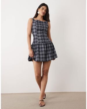 Kaiia Exclusive Square Neck Tailored Button Detail Mini Dress - Blue