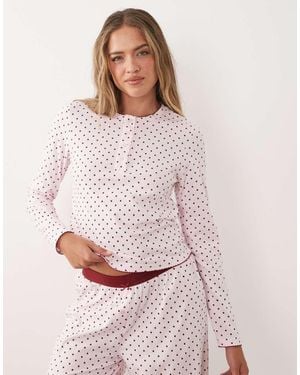 ASOS Top De Pijama Rosa De Manga Larga Con Estampado De Lunares Burdeos Y Cuello Panadero Mix & Match