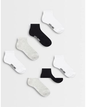 Jack & Jones Pack De 7 Pares De Calcetines Tobilleros De Color Negro, Y Gris - Blanco