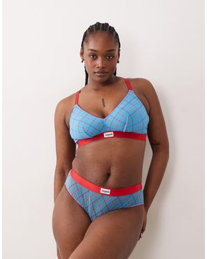 Lemonade Dolls Poitrines généreuses - brassière en tulle stretch à carreaux - turquoise et rouge - Bleu