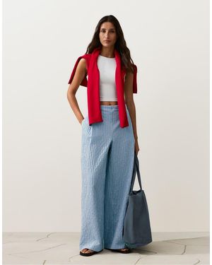Oysho Cotton Blend Striped Straight-Leg Trousers - Blue