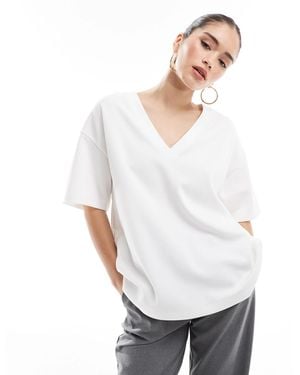 Bershka Oversized V-neck Tshirt - White