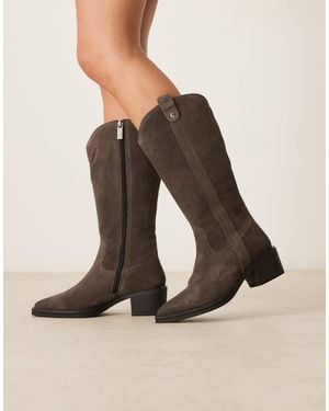 Walk London Lydia Slim Pointed Suede High Boot - Natural