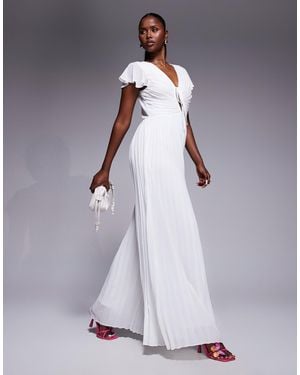 TFNC London Pleated Wide Leg Jumpsuit With Keyhole Detail - Purple