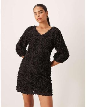 Vila 3d Floral Applique Mini Dress - Black
