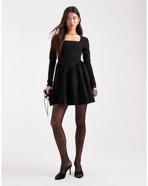 ONLY Corset Detail Long Sleeve Mini Dress - Black