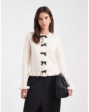 Threadbare Cárdigan Con Cuello Redondo, Mangas Acampanadas Y Detalle De Lazos De -Blanco