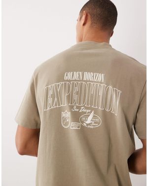 Threadbare Back Print Graphic Short Sleeve T-shirt - Brown