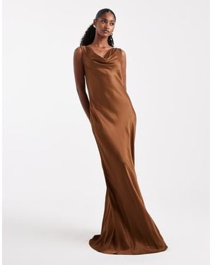 Maids To Measure Bridesmaid Cowl Front Maxi Dress - Brown