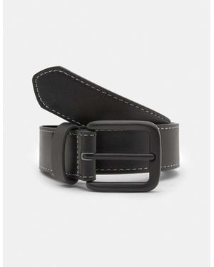 Pull&Bear Leather Effect Belt With Stitching - Black