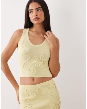 Wanderdoll Eliza Metallic Knit Abstract Detail Scoop Neck Top Co-Ord - Natural