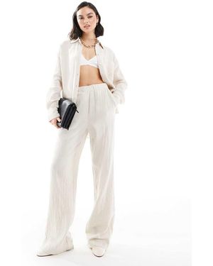 Mango Pantaloni Testurizzati Effetto Lino Chiaro - Bianco