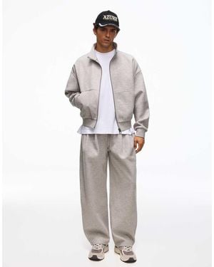 Bershka Balloon Pleated Tailored Trousers - Grey