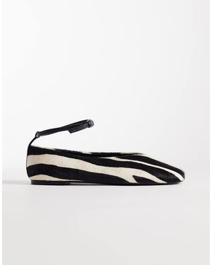 Mango Pony Hair Leather Court Shoes - White