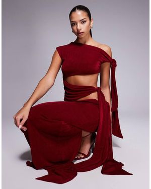 Wanderdoll Top Ceñido Con Hombro Caído Con Lazada Drapeada Premium Noa De (Parte De Un Conjunto)-Rojo