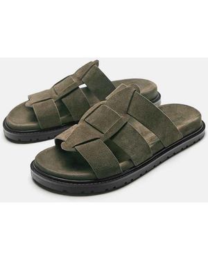 Pull&Bear Leren Sandalen Met Meerdere Bandjes - Groen