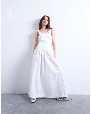 TOPSHOP Poplin Mix Scoop Neck Maxi Dress - White