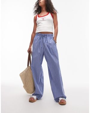 TOPSHOP Poplin Pull On Wide Leg Trouser - Blue