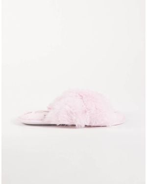 Boux Avenue Cross Band Fluffy Embroidered Gingerbread Slippers - Natural