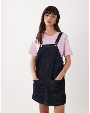 Miss Selfridge Denim Pinafore Dress With Buckle Detail - Blue