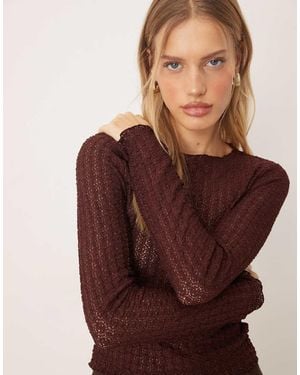 Aware Textured Jersey Long Sleeve T-shirt With Lettuce Edging - Brown