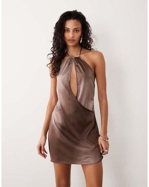 Motel Veslina Keyhole Halter Mini Dress - Brown