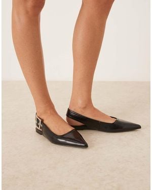 ASOS Linear Buckle Detail Slingback Ballets - Natural