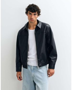 Only & Sons Faux Leather Bomber Jacket - Blue