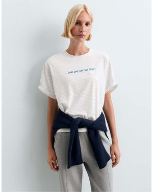 Oysho Boxy Slogan T-Shirt - White