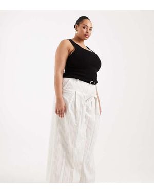 ASOS Curve Tailored Belted Palazzo Trousers With Linen - Black